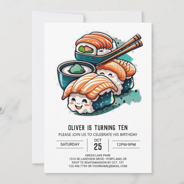 Whimsique Sushi Nattredigerbar födelsedag Inbjudningar (Framsida)