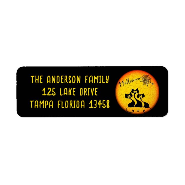 Whimsique Svarta katter, Måne och Spindelnät Returadress Etikett (Framsidan)