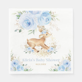 Whimsique Sweet Hjort Blue Blommigt Baby Shower Pappersservett