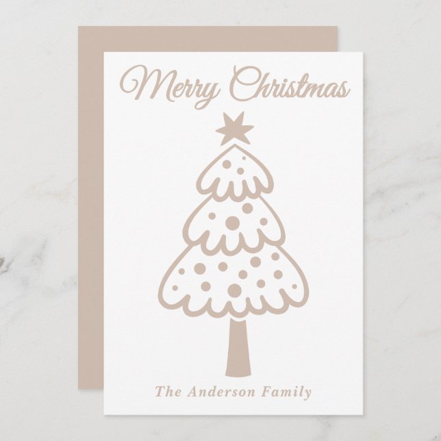 Whimsique Taupe Hand plockade Julgran Julkort (Fram/baksida)