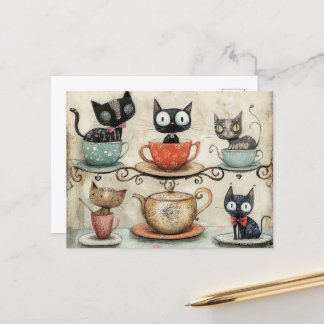 Whimsique Tea Kopp Cats Vykort