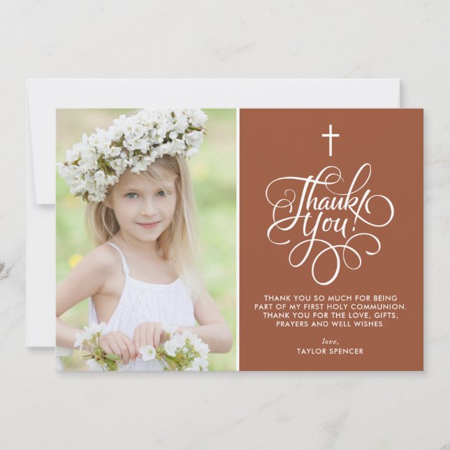 Whimsique Terracotta First Heliga Communion Photo Tack Kort (Framsida)