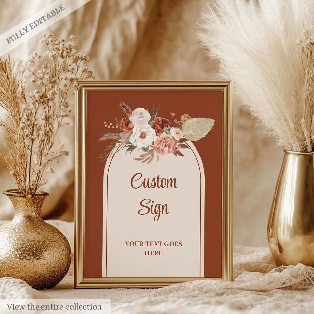 Whimsique Terracotta Pampas Sage Boho Arch Anpassn Poster (Whimsical Terracotta Pampas Sage Boho Arch Custom Sign)