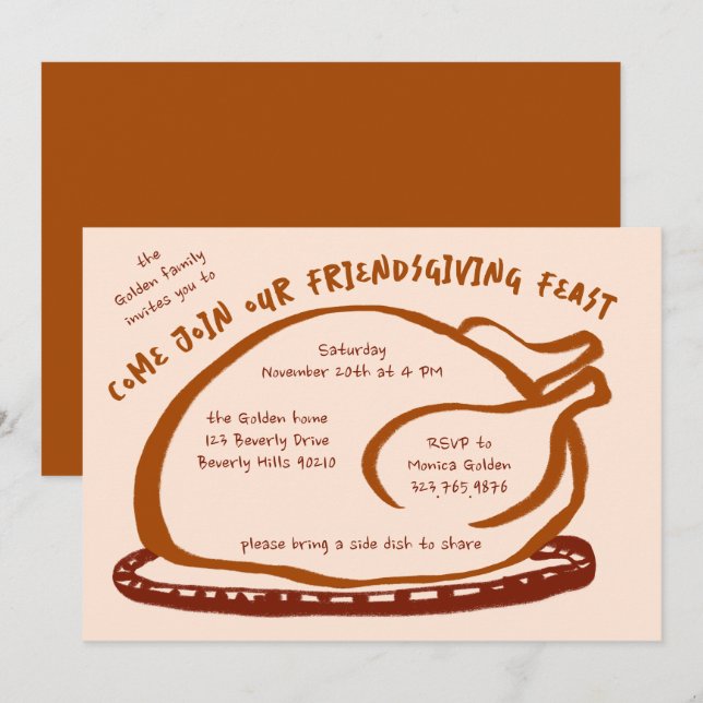Whimsique Thanksgiving Friendsgiving Anpassningsba Inbjudningar (Fram/baksida)