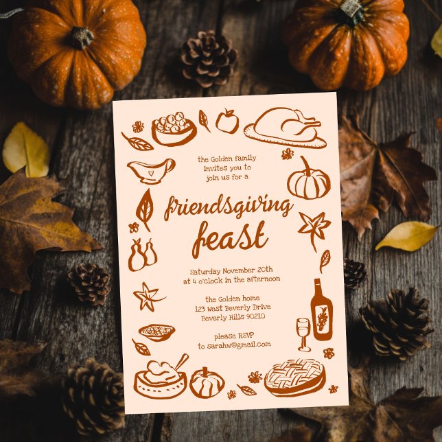 Whimsique Thanksgiving Friendsgiving Anpassningsba Inbjudningar (Whimsical Thanksgiving Friendsgiving Dinner Custom Invitation
)