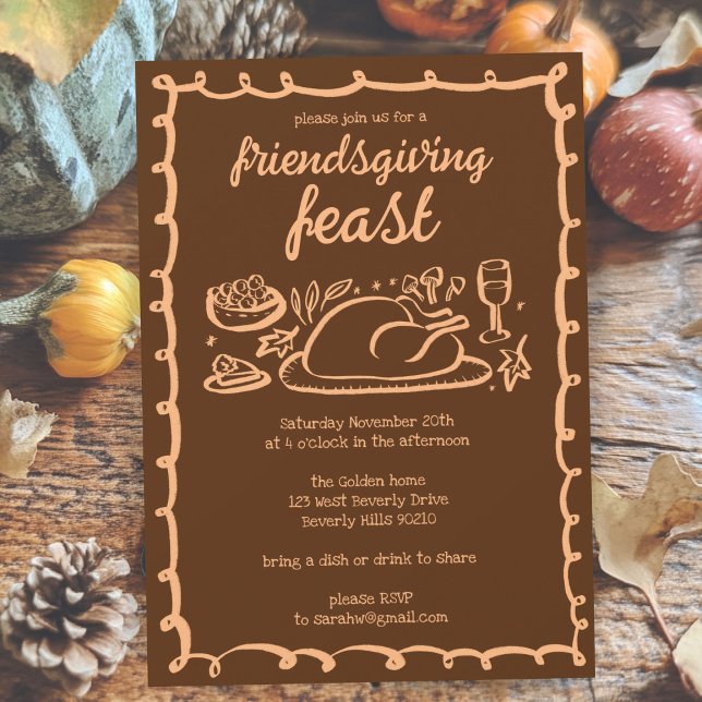 Whimsique Thanksgiving Friendsgiving Anpassningsba Inbjudningar (Whimsical Thanksgiving Friendsgiving Dinner Custom Invitation
)