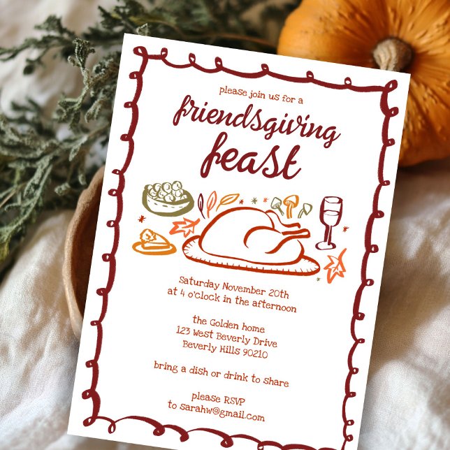 Whimsique Thanksgiving Friendsgiving ANPASSNINGSBA Inbjudningar (Whimsical Thanksgiving Friendsgiving Dinner CUSTOM Invitation
)
