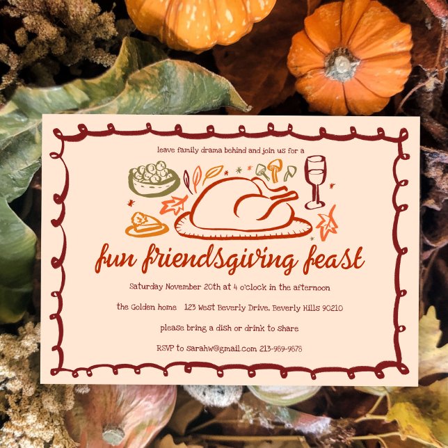 Whimsique Thanksgiving Friendsgiving Anpassningsba Inbjudningar (Whimsical Thanksgiving Friendsgiving Dinner Custom Invitation
)