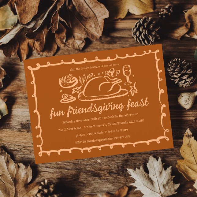 Whimsique Thanksgiving Friendsgiving Anpassningsba Inbjudningar (Whimsical Thanksgiving Friendsgiving Dinner Custom Invitation
)