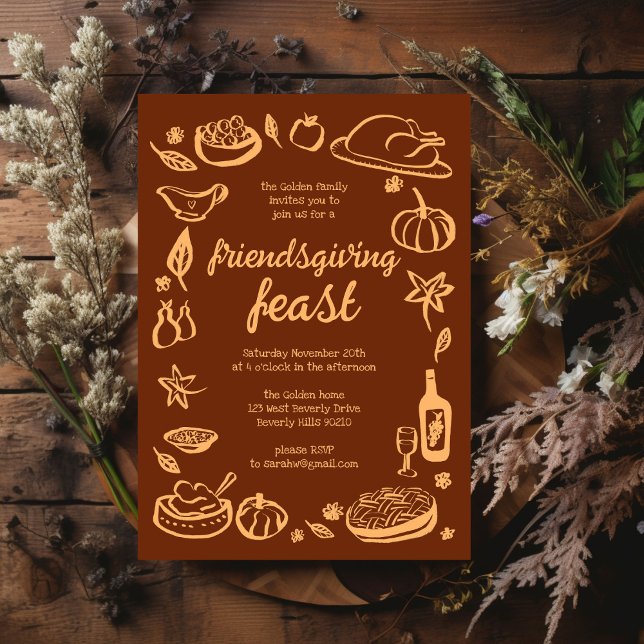 Whimsique Thanksgiving Friendsgiving Anpassningsba Inbjudningar (Whimsical Thanksgiving Friendsgiving Dinner Custom Invitation
)