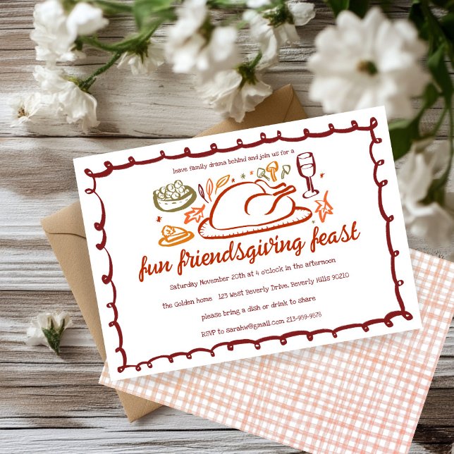 Whimsique Thanksgiving Friendsgiving Anpassningsba Inbjudningar (Whimsical Thanksgiving Friendsgiving Dinner Custom Autumn Fall Party Invitation
)