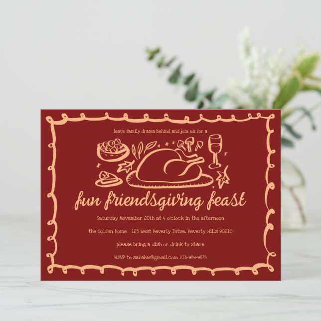 Whimsique Thanksgiving Friendsgiving Anpassningsba Inbjudningar (Stående Fram)