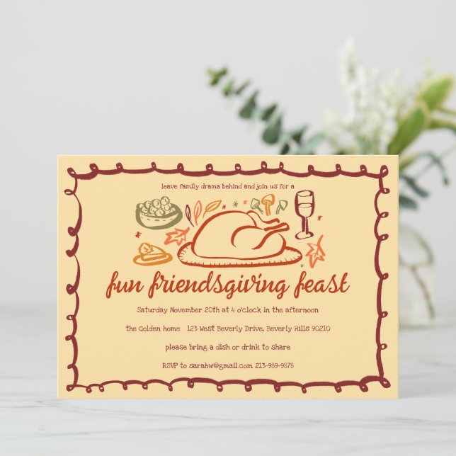 Whimsique Thanksgiving Friendsgiving Anpassningsba Inbjudningar (Stående Fram)