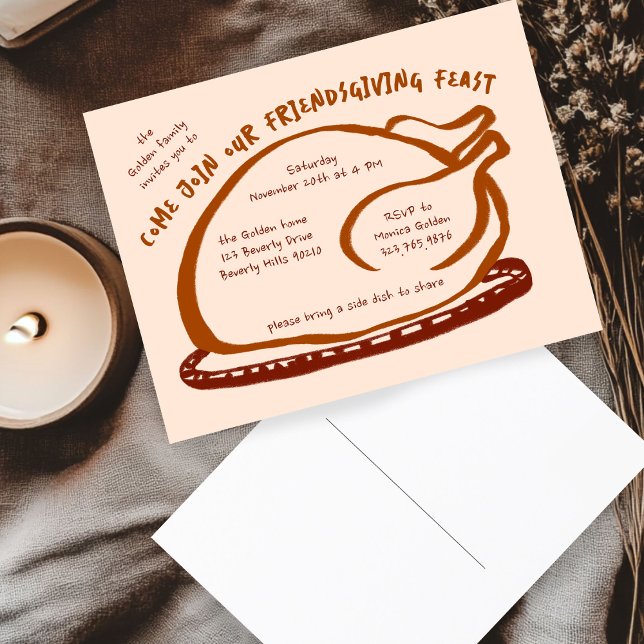 Whimsique Thanksgiving Friendsgiving Anpassningsba Vykort (Whimsical Thanksgiving Friendsgiving Dinner Custom Invitation Postcard
)