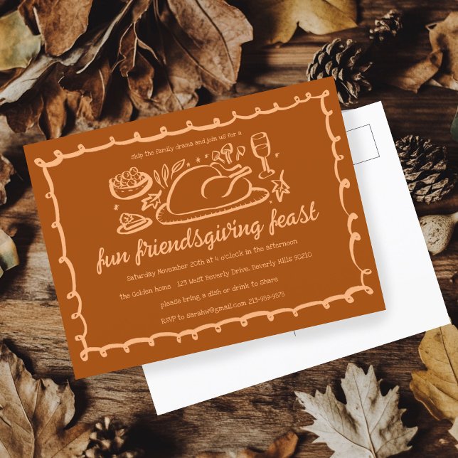 Whimsique Thanksgiving Friendsgiving Anpassningsba Vykort (Whimsical Thanksgiving Friendsgiving Dinner Custom Postcard
)