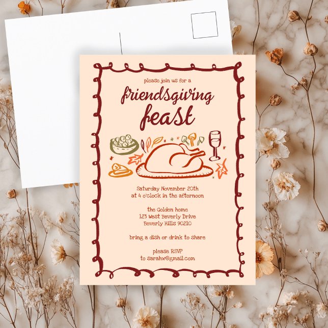Whimsique Thanksgiving Friendsgiving Anpassningsba Vykort (Whimsical Thanksgiving Friendsgiving Dinner Custom Postcard
)