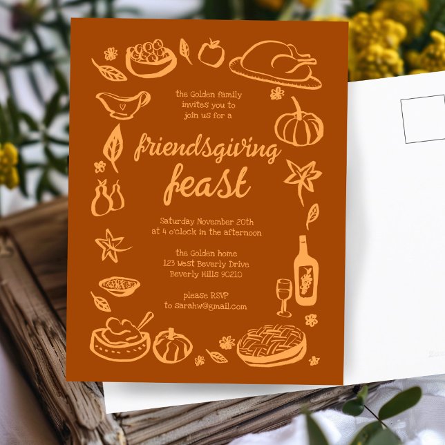 Whimsique Thanksgiving Friendsgiving Anpassningsba Vykort (Whimsical Thanksgiving Friendsgiving Dinner Custom Postcard
)
