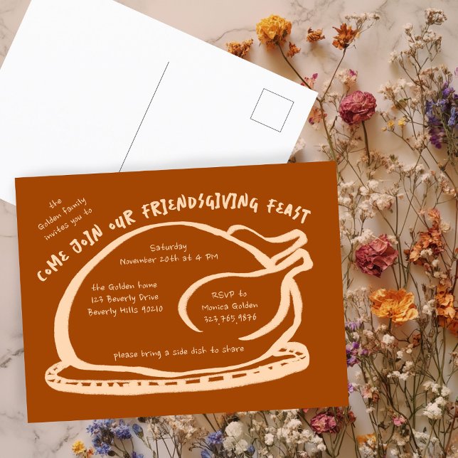 Whimsique Thanksgiving Friendsgiving Anpassningsba Vykort (Whimsical Thanksgiving Friendsgiving Dinner Custom Postcard
)
