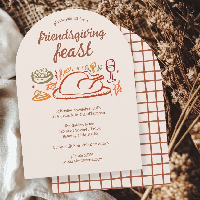 Whimsique Thanksgiving Friendsgiving Dinner ARCH Inbjudningar (Whimsical Thanksgiving Friendsgiving Dinner ARCH Custom Autumn Fall Party Invitation
)