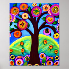 Whimsique Träd Folk Art Poster
