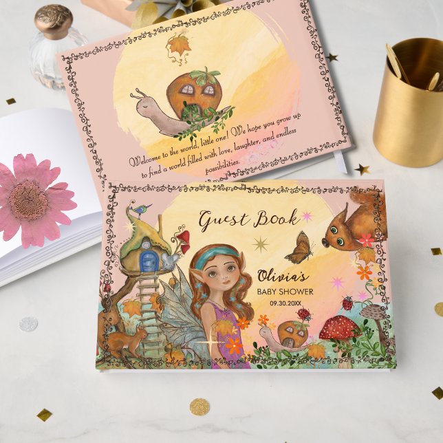 Whimsique Träd House Fairy Baby Shower Gästböcker (Whimsical Tree House Fairy Baby Shower Guest Book)