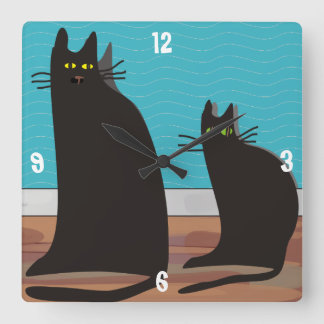 Whimsique Two Svarta katter Art Clock Fyrkantig Klocka