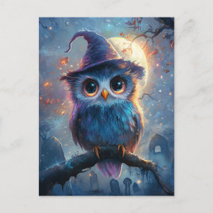 Whimsique Uggla i Witch Hat med Full Moon Vykort