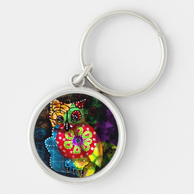 Whimsique Uggla Keychain Rund Silverfärgad Nyckelring (Framsidan)