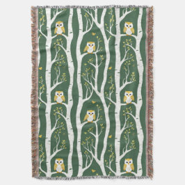 Whimsique Uggla och Birch Träd Mönster Filt