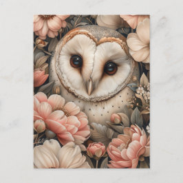 Whimsique Uggla och Pastel Blommigt Teckning Vykort