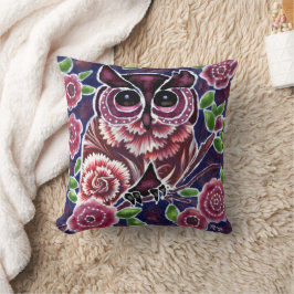 Whimsique Uggla på Blommar Gren Rosa Blue Kudde