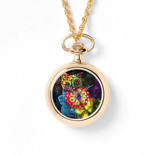 Whimsique Uggla Talavera Stil Grönt Red Blue Blomm Armbandsur (Framsida)