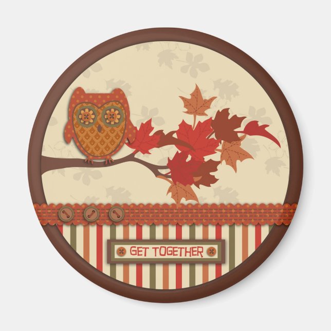 Whimsique Uggla vid Gren Thanksgiving Magnet (Framsidan)
