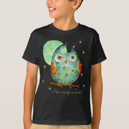 Whimsique Uggla Watercolor Stil Namn School på bak T Shirt