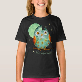 Whimsique Uggla Watercolor Stil Namn School på bak T Shirt