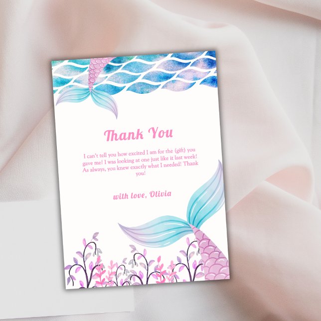 Whimsique under Sea Sjöjungfru Svan Baby Shower Tack Kort (Whimsical Under Sea Mermaid Tail Baby Shower Thank You Card)