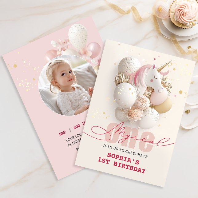 Whimsique Unicorn 1:a födelsedagen Inbjudningar (Skapare uppladdad)