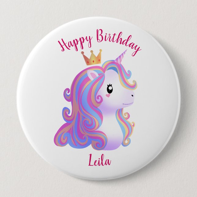 Whimsique Unicorn Birthday Knapp (Framsida)