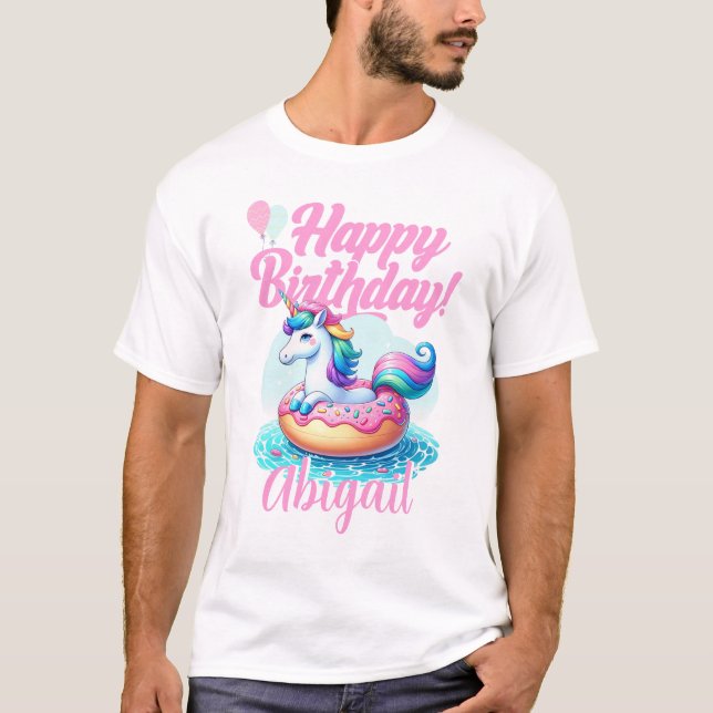 Whimsique Unicorn Donut Cute Rainbow Bassäng Party T Shirt (Framsida)