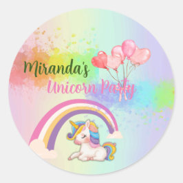 Whimsique Unicorn Födelsedagsfest Stickers Runt Klistermärke