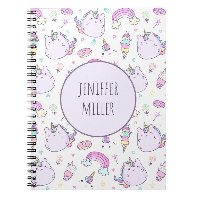 Whimsique Unicorn Kids Girls Personlig Namn Anteckningsbok (Framsidan)