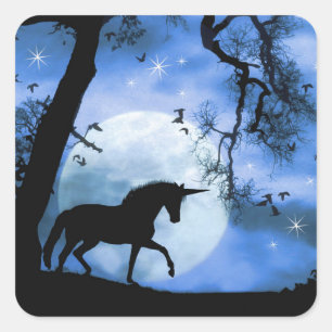 Whimsique Unicorn och Måne Night Sticker Fyrkantigt Klistermärke