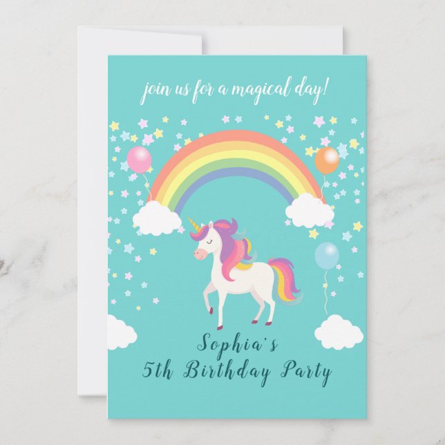 Whimsique Unicorn Party Inbjudningar (Framsida)