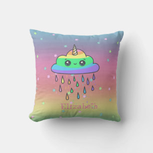 Whimsique Unicorn Rainbow, Rain, Ombre Kudde