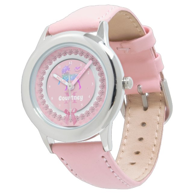 Whimsique Unicorn Rosa Personlig Girls Armbandsur (Vinklad)