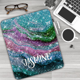 Whimsique vågigt blue lila Glitter monogram Musmatta