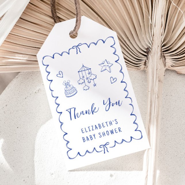 Whimsique Vågigt Ram Pojke Shower Tack Presentetikett (Skapare uppladdad)