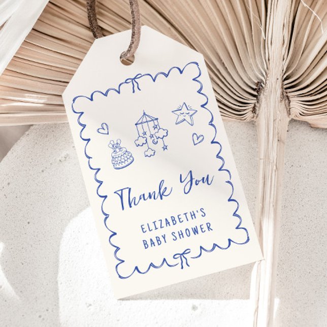 Whimsique Vågigt Ram Pojke Shower Tack Presentetikett (Skapare uppladdad)