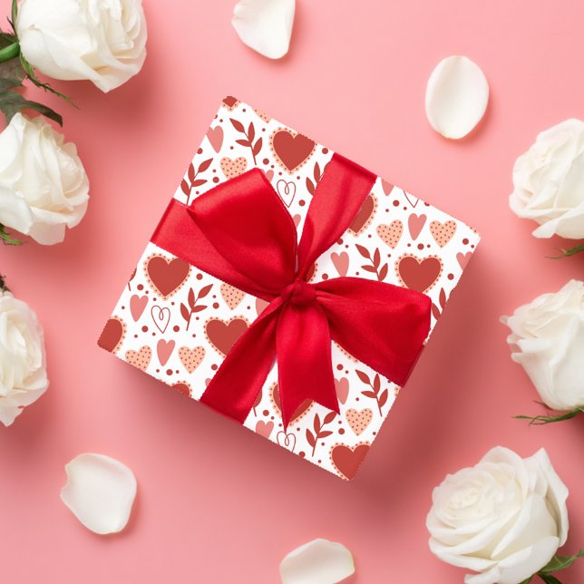 Whimsique Valentine Heart Mönster Presentpapper (Whimsical Valentine Heart Pattern Wrapping Paper)