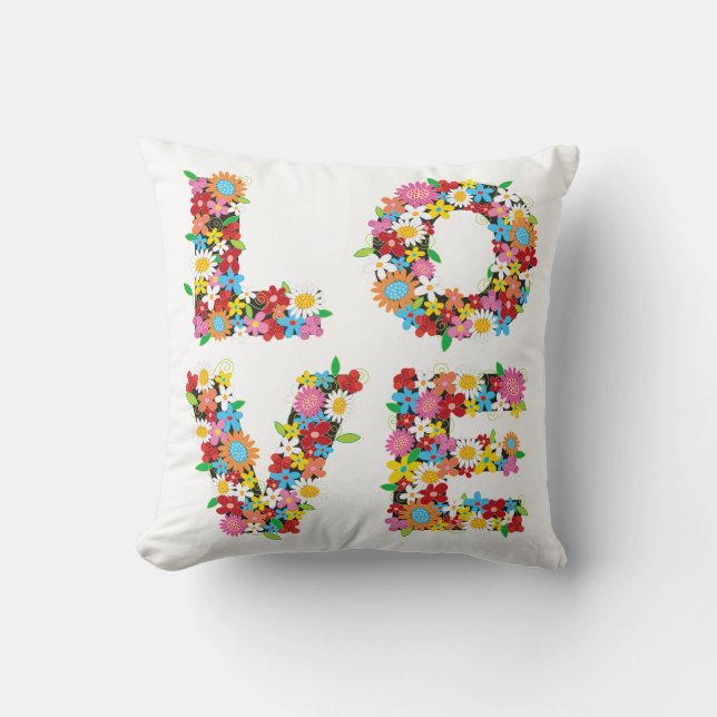 Whimsique Vår blommor KÄRLEK Valentine Alphabets Kudde (Framsida)